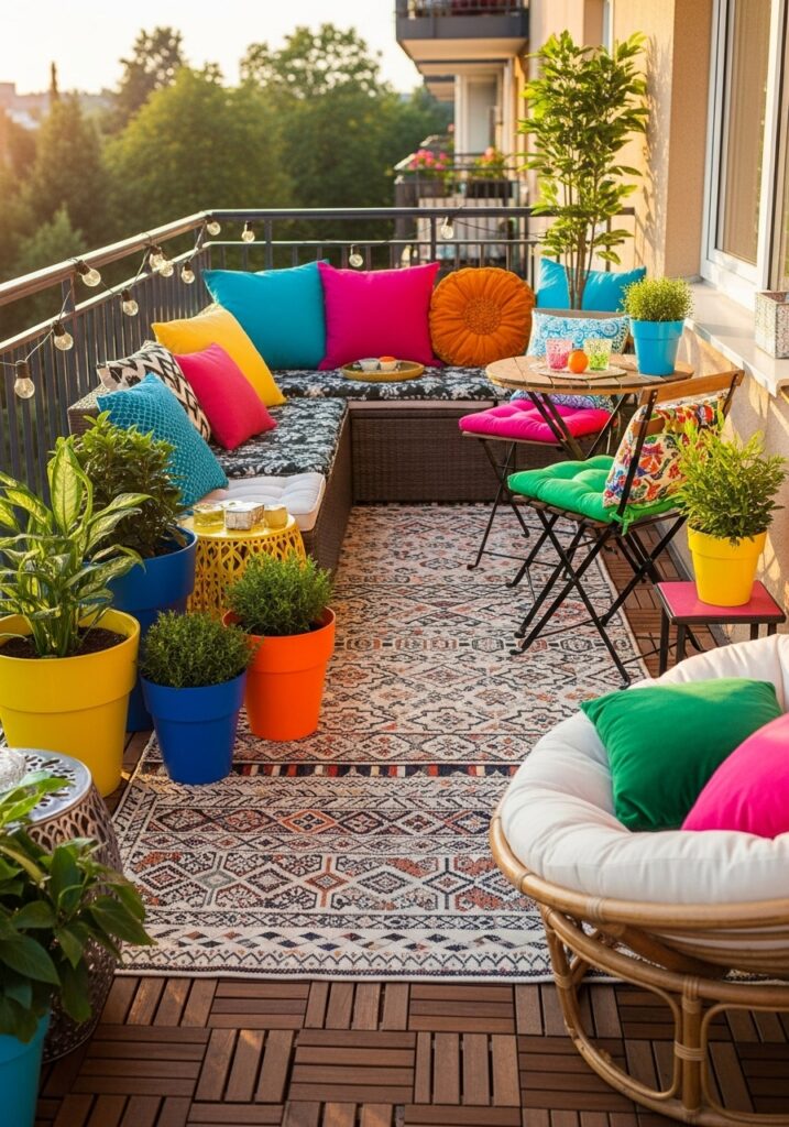 Stylish Balcony with Bold Accent Colors