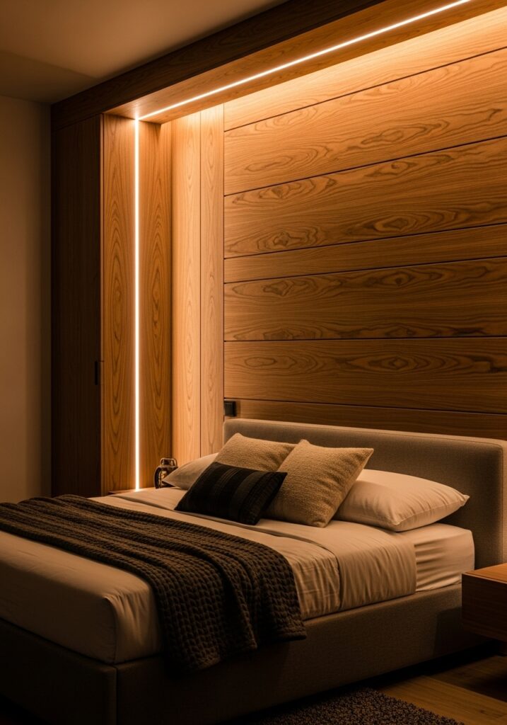 Wood Walls with Built-in Lighting