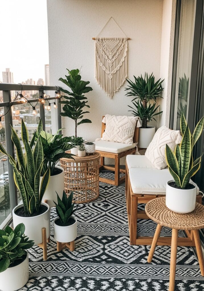 Modern Boho Balcony Styling with Geometric Accents
