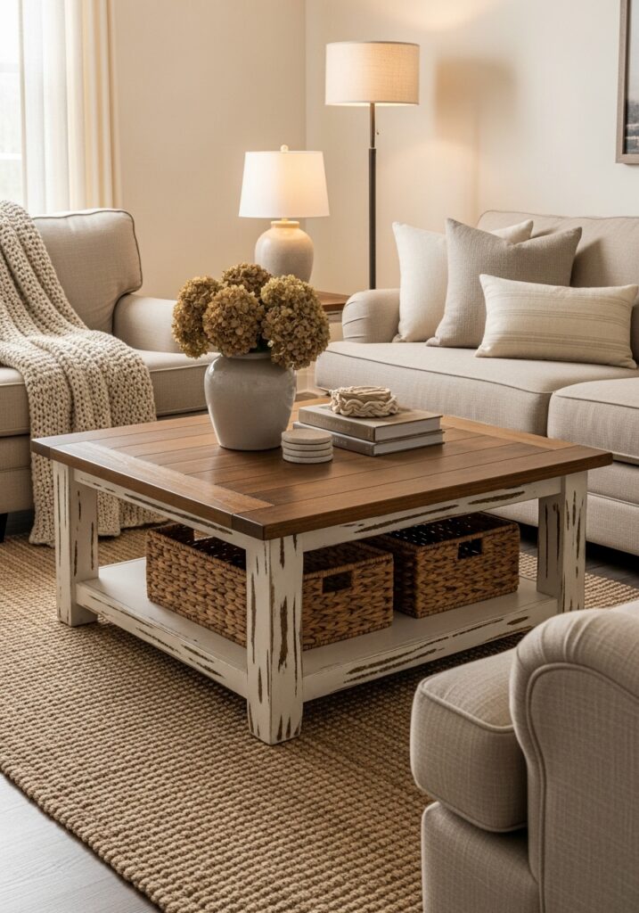 Distressed Farmhouse Style DIY Coffee Table
