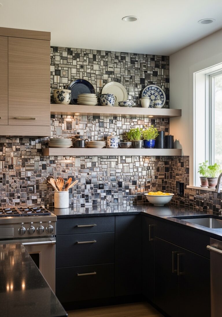 Mixed Material Backsplash for a Custom Touch