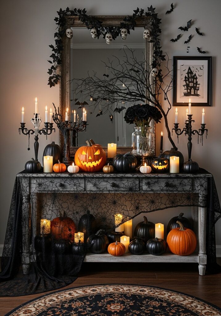 Start with a Bold Halloween Entryway Table Decor Theme