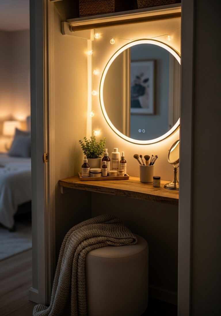 Cozy Vanity Nook in a Small Closet