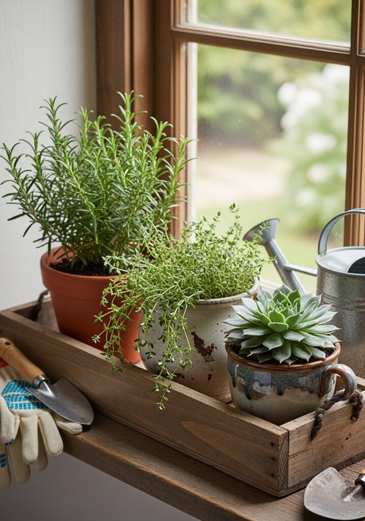 Potted Herbs and Small Plants