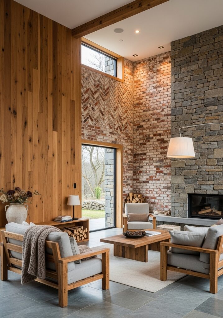 Combine Wood with Stone or Brick