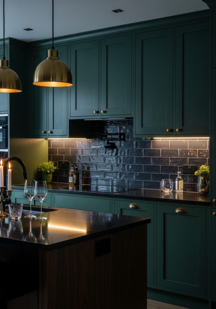 Moody & Chic: Dark Backsplash for Green Cabinets