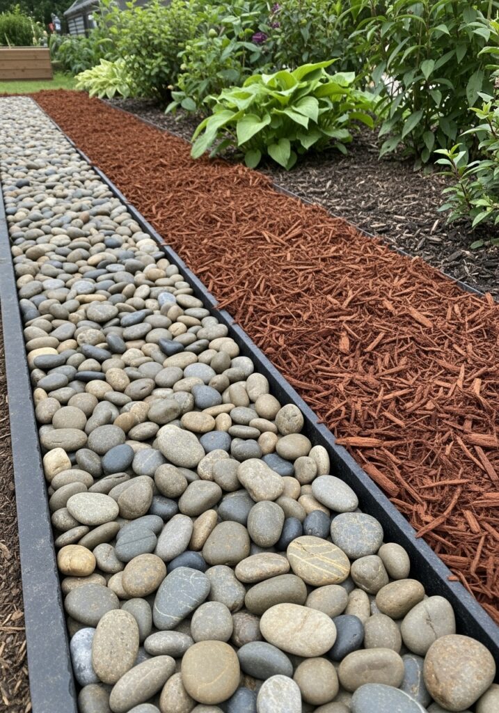 Layered Mulch and Stone Borders