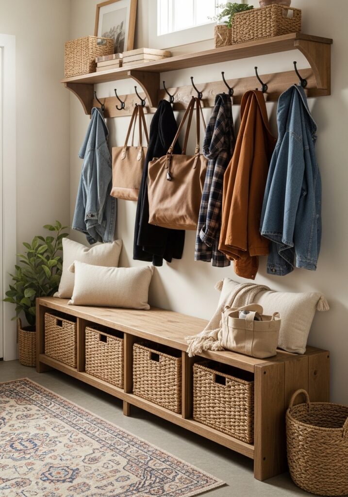 Add a Garage Entryway Bench and Hooks Setup