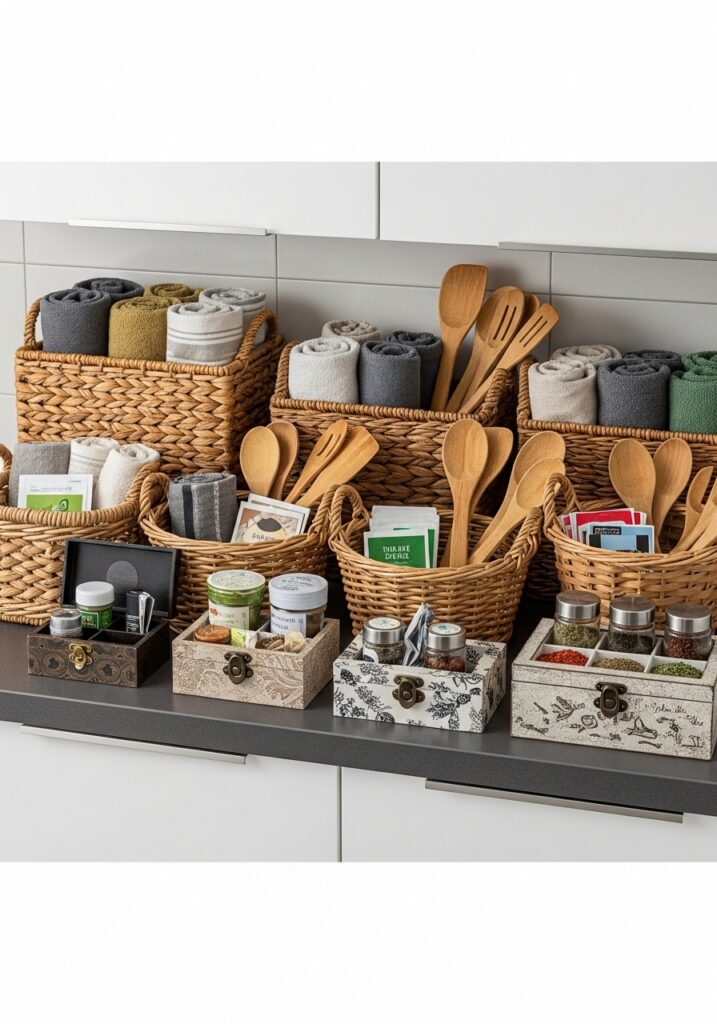 Use Decorative Baskets and Boxes