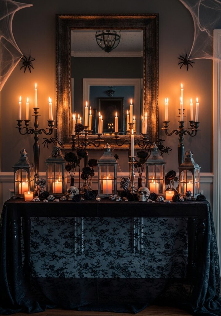 Halloween Foyer Table Ideas with Candlelight