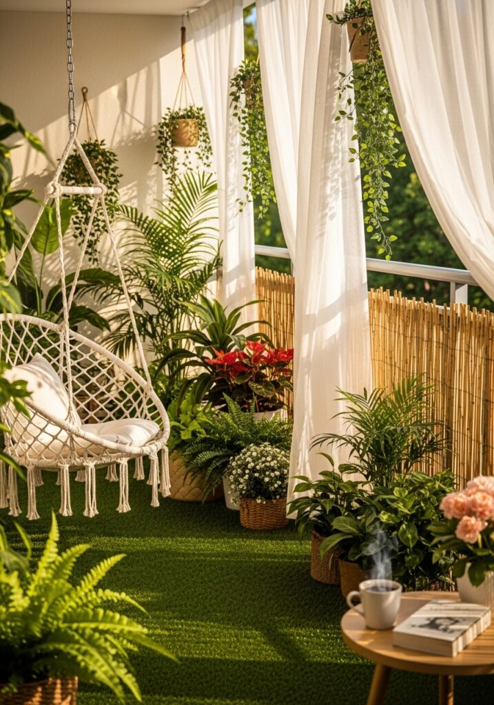 Relaxing Green Balcony Inspiration with a Hammock or Swing