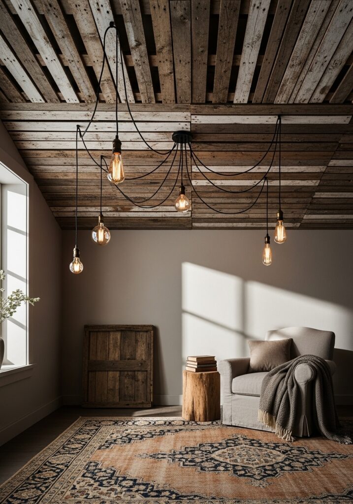 Reclaimed Pallet Wood Ceiling