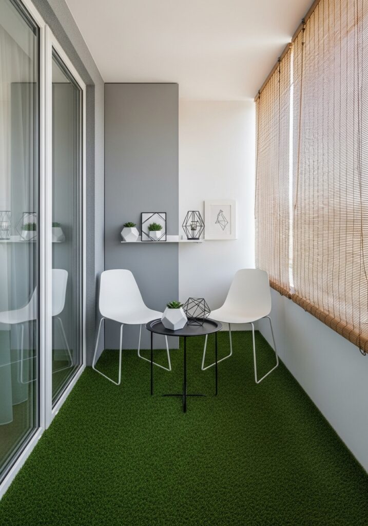 Modern Artificial Grass Balcony Design with Minimalist Furniture