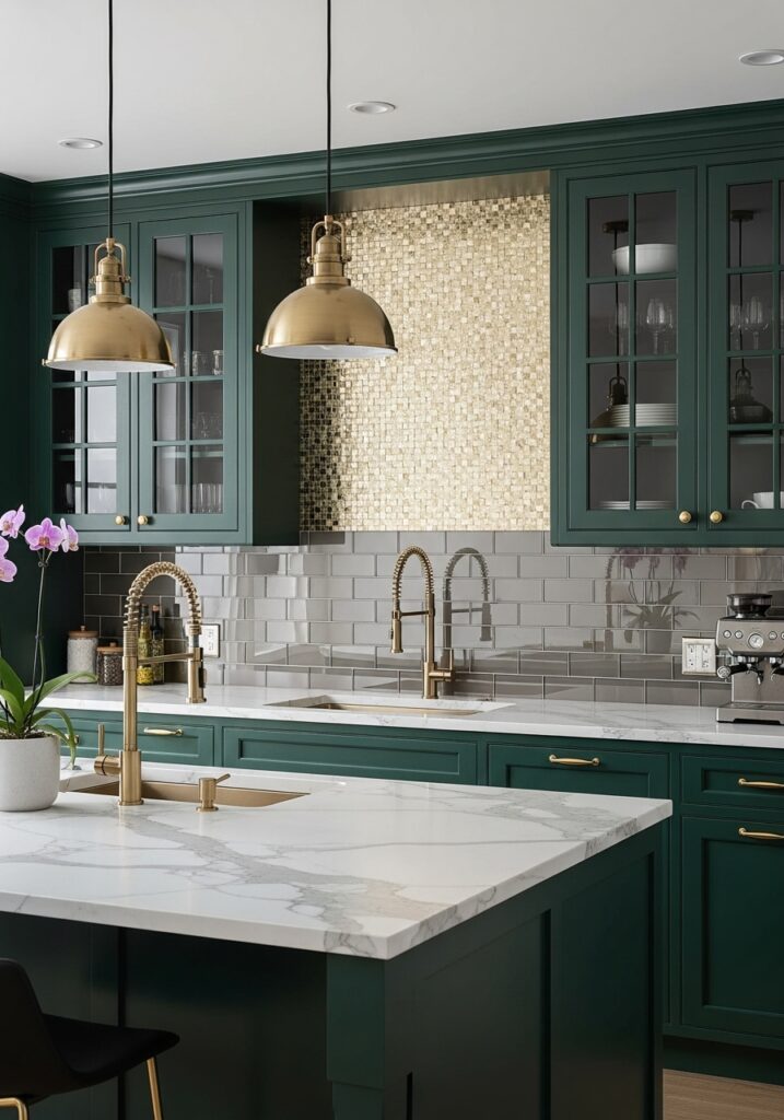 Modern Glam: Metallic and Glass Backsplash Style