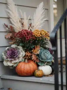 Add mums, kale, and greenery for fullness
