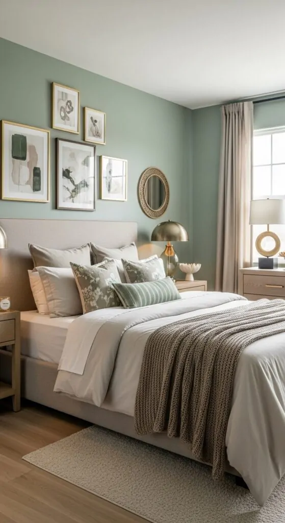 Stylish Sage Green Bedroom Idea: Mix Neutrals and Accents