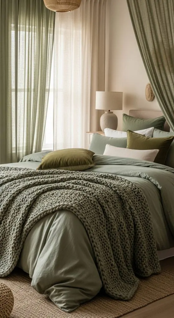 Cozy Sage Green Bedroom Textiles