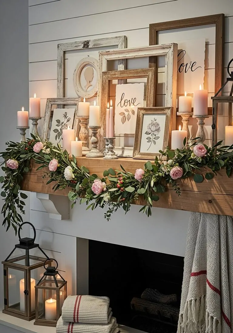 Cozy Farmhouse Valentine Mantel Styling