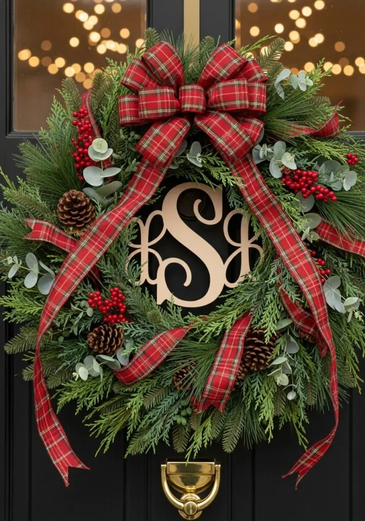 Monogrammed Holiday Wreaths for Front Door