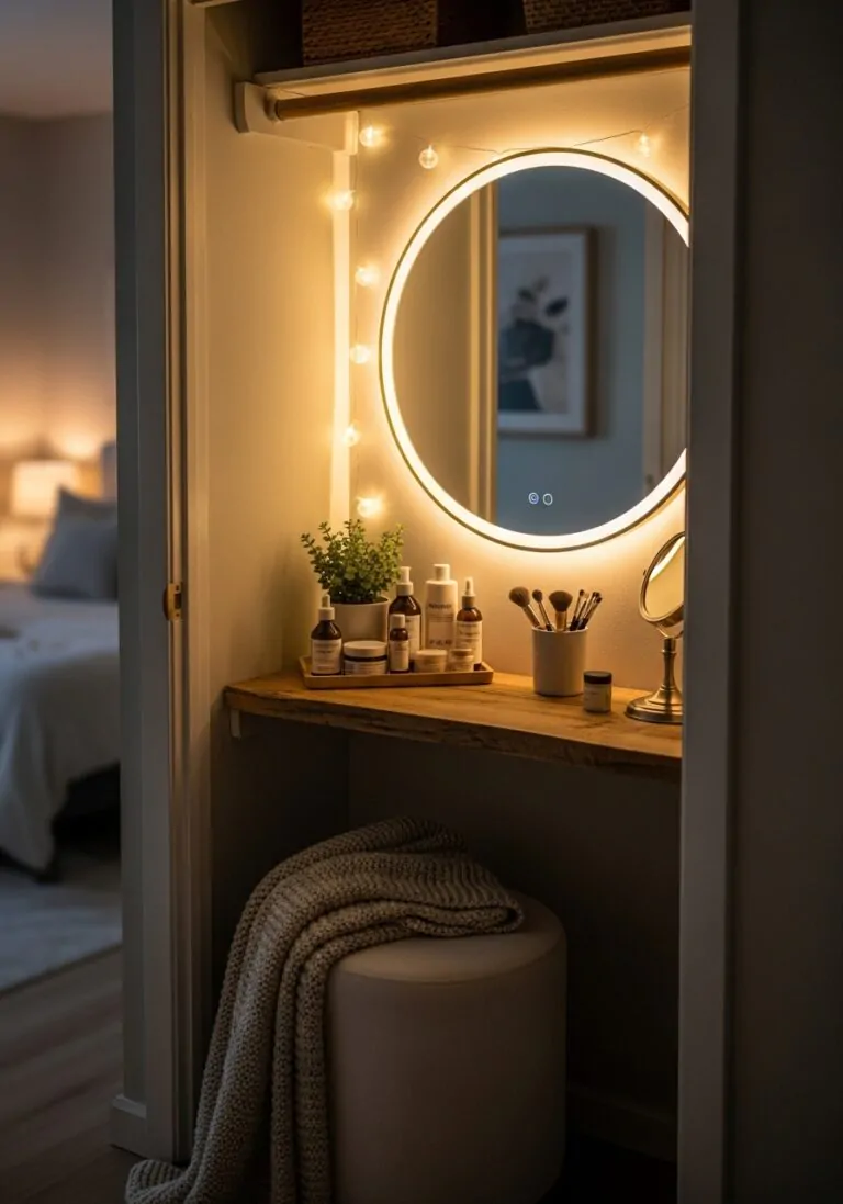 Cozy Vanity Nook in a Small Closet