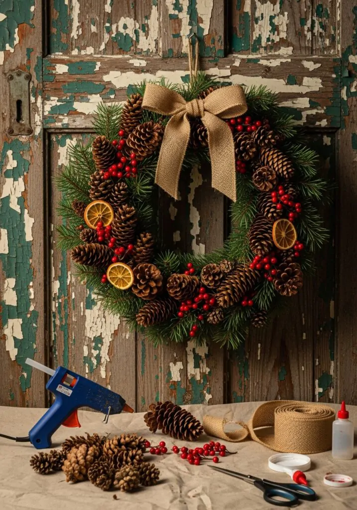 DIY Christmas Wreaths with Pinecones