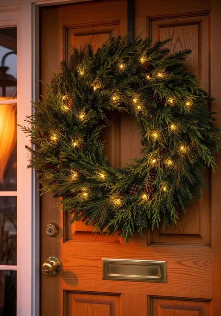 Holiday Wreaths for Front Door with Lights