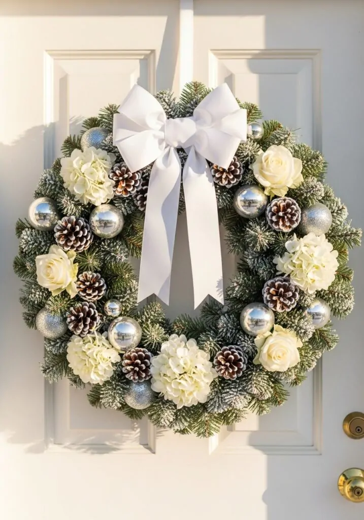 Elegant Christmas Wreath Ideas with White Accents