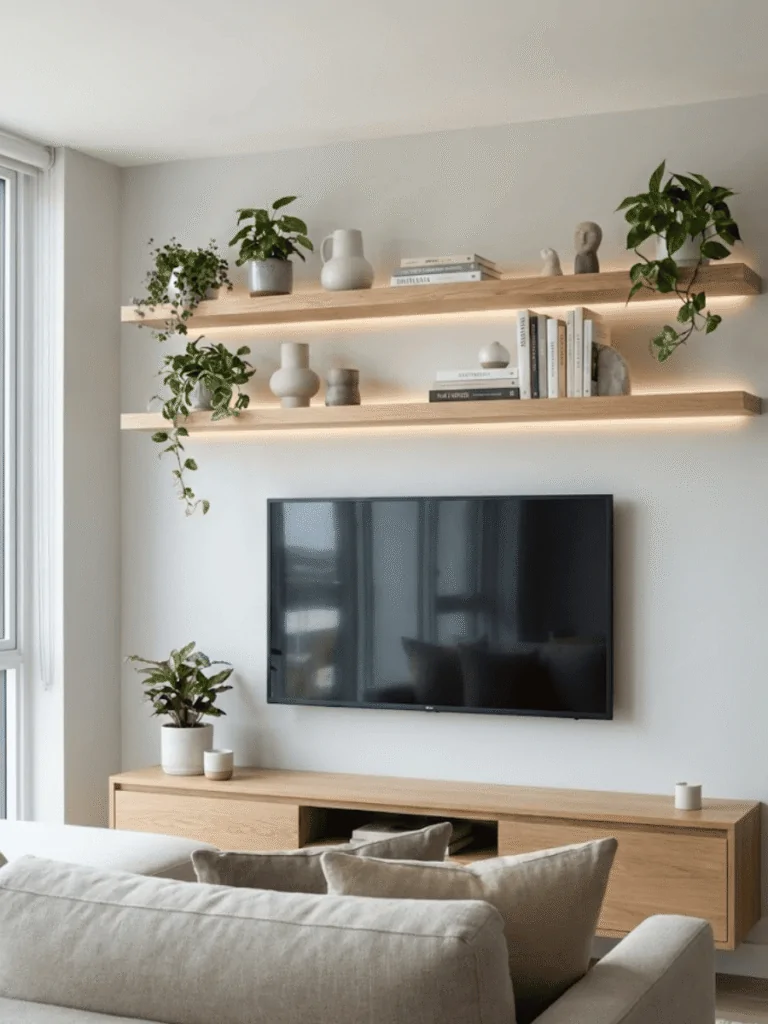 Floating Shelves Above the TV