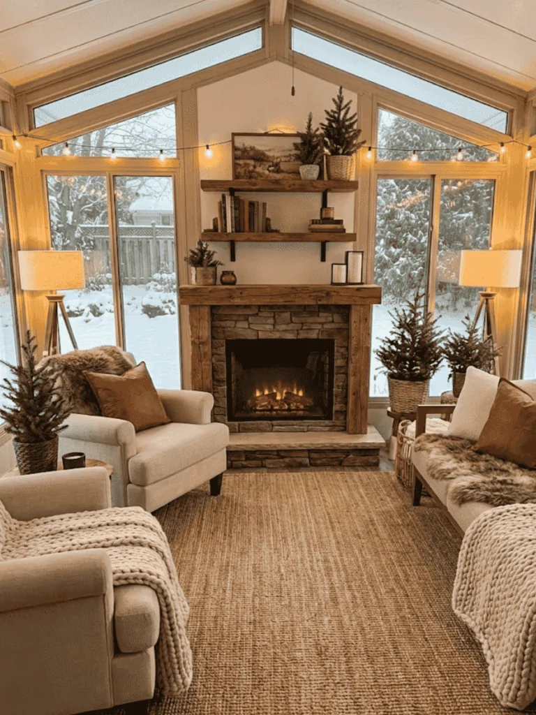 Sunroom With Fireplace